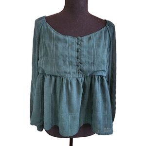 MI AMI long balloon sleeve babydoll peplum blouse forest green size XL